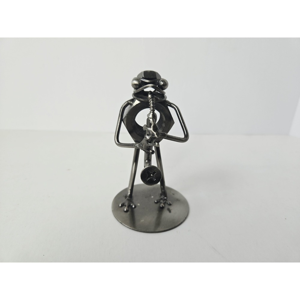 Nuts and Bolts metal art statue frog playing saxophone 4 1/2" band musician